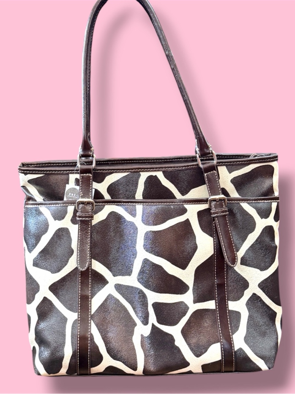 Nine & Co. Brown and Cream Giraffe-Pattern Shoulder Tote